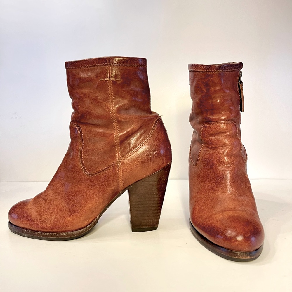 Frye Leather Boots U.S. Women’s Size 5.5M Cognac 3.5 inch heel / 9 inch shaft